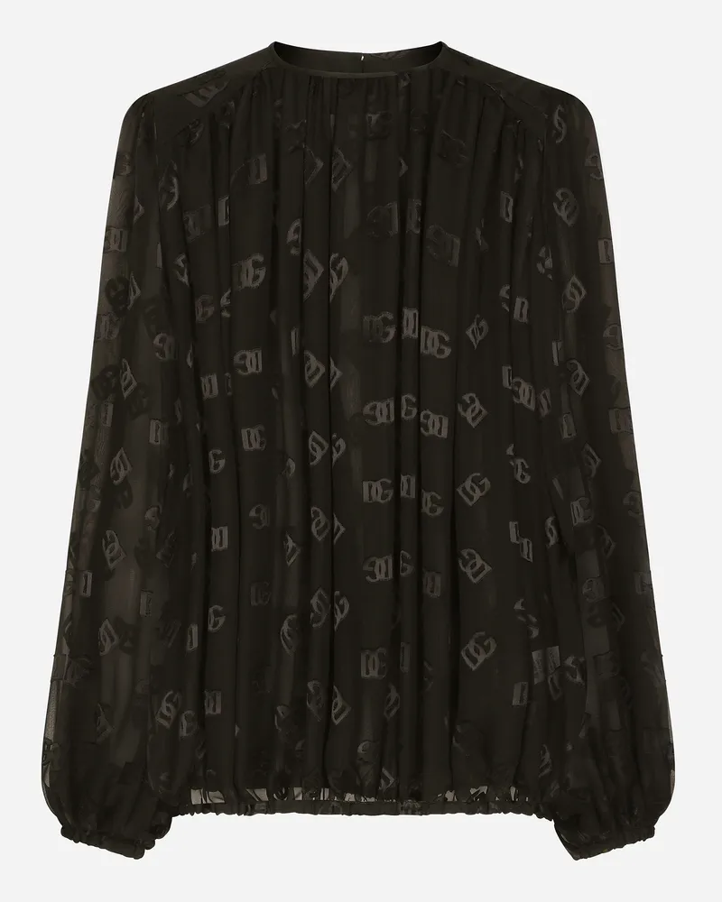 Dolce & Gabbana Devoré Satin Blouse With All-over Dg Logo - Donna Camicie E Top Nero Nero