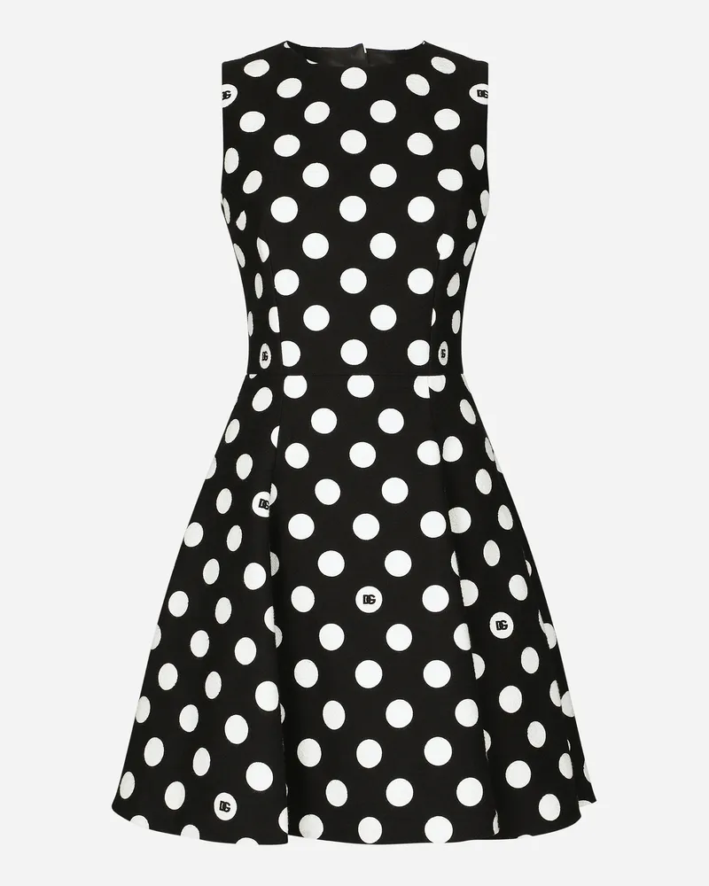 Dolce & Gabbana Abito Corto In Broccato Stuoia Di Cotone Stampa Pois - Donna Abiti Stampa Stampa