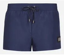 Short Swim Trunks With Branded Tag - Uomo Beachwear Blu Tessuto
