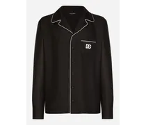 Camicia In Seta Con Patch Ricamo Logo Dg - Uomo Camicie Nero Seta