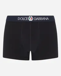 Dolce & Gabbana Boxer Regular Jersey Bielastico Con Stemma - Uomo Intimo E Loungewear Blu Cotone Blue