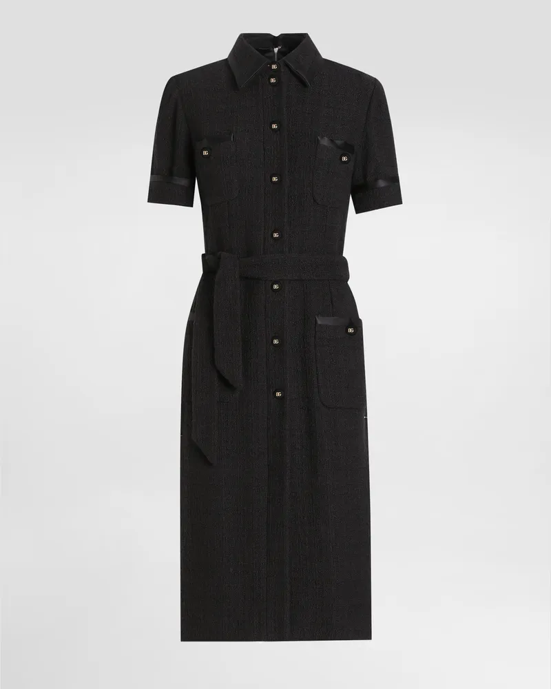 Dolce & Gabbana Abito Longuette Chemisier In Tweed Rachel - Donna Abiti Nero Nero
