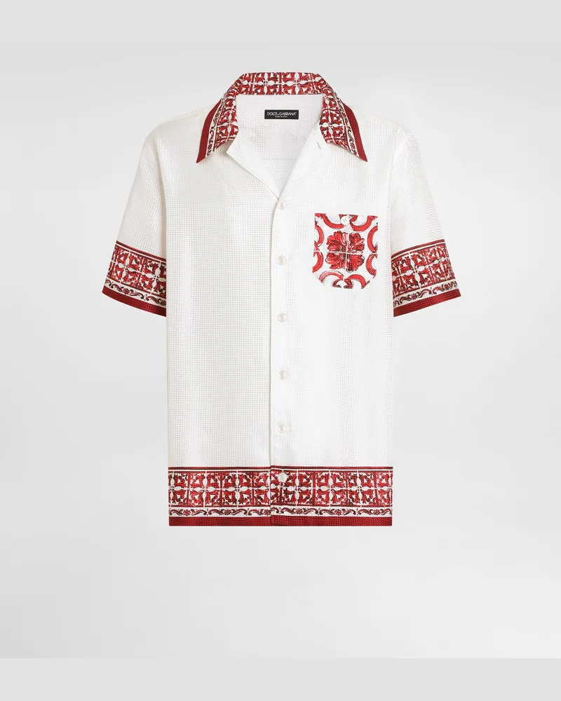Dolce & Gabbana Camicia Hawaii In Twill Jacquard Stampa Maiolica - Uomo Camicie Multicolore Multicolore