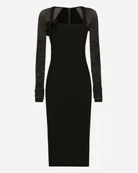 Dolce & Gabbana Abito Longuette In Jersey Con Maniche In Tulle - Donna Abiti Nero Viscosa Nero