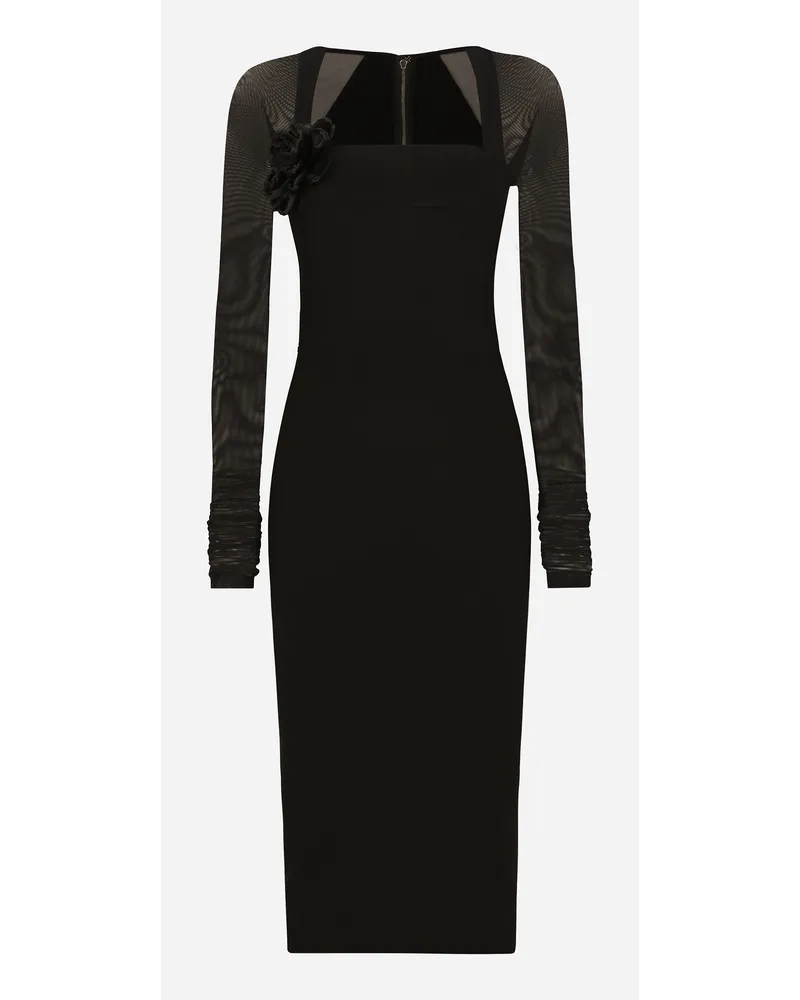 Dolce & Gabbana Abito Longuette In Jersey Con Maniche In Tulle - Donna Abiti Nero Viscosa Nero