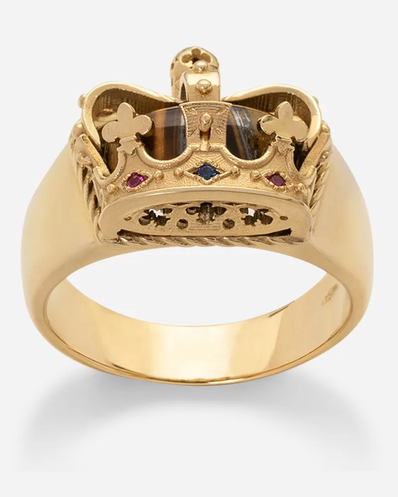 Dolce & Gabbana Anello Royal Oro Giallo 18 Carati, Occhio Di Ferro, Rubini E Zaffiro Blu - Uomo Anelli Oro Oro