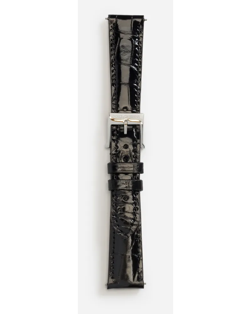 Dolce & Gabbana Alligator Strap With Buckle And Hook In Steel - Donna Cinturini Da Orologio Nero Nero