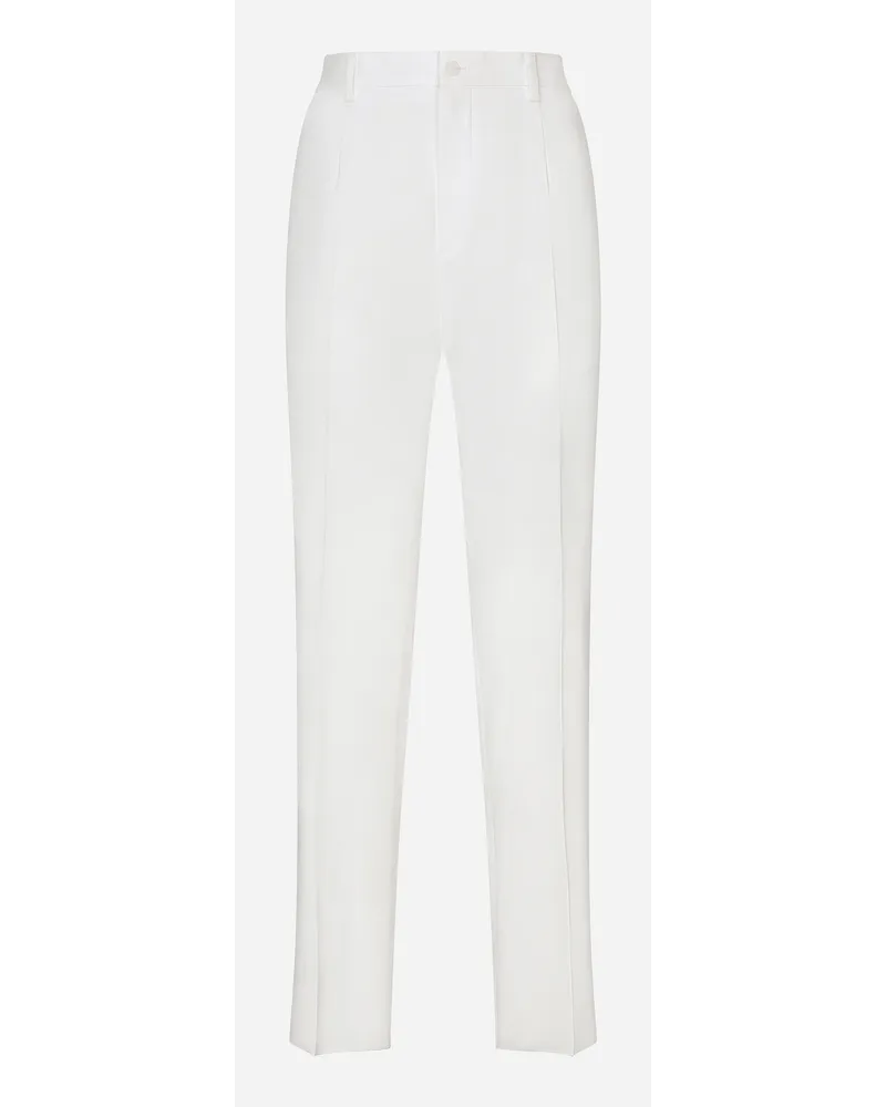 Dolce & Gabbana Pantalone Cotone Stretch Con Placca Logata - Uomo Pantaloni E Shorts Bianco Cotone Bianco