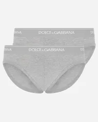 Dolce & Gabbana Bi-pack Slip Underwear In Cotone Stretch - Uomo Intimo E Loungewear Grigio Melange