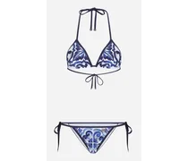 Bikini A Triangolo Stampa Maiolica - Donna Beachwear Blu