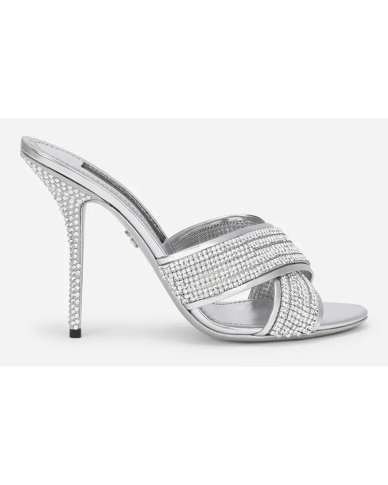 Dolce & Gabbana Mule In Crystal Mesh - Donna Slide E Mule Argento Raso Argento