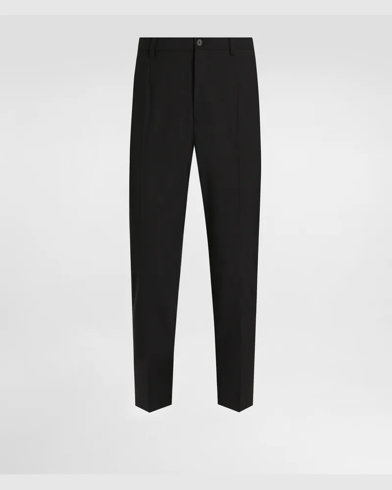 Dolce & Gabbana Pantalone Cotone Stretch Con Ricamo Dg - Uomo Pantaloni E Shorts Nero Lana Nero