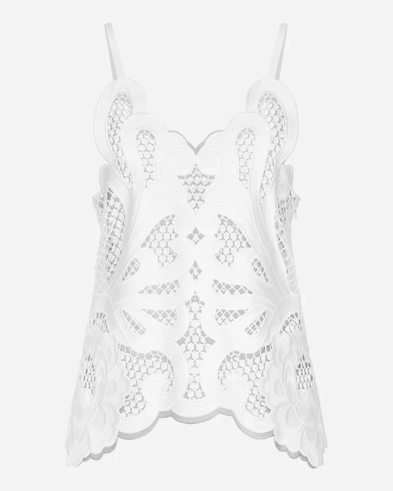 Dolce & Gabbana Top In Cotone Con Ricamo Cut Out - Donna Camicie E Top Bianco Bianco