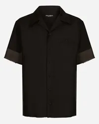 Dolce & Gabbana Camicia Hawaii Canvas Di Lino Con Inserti - Uomo Camicie Nero Lino Nero