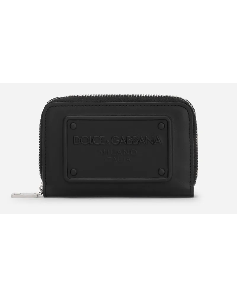 Dolce & Gabbana Portafoglio Zip Around Piccolo In Pelle Di Vitello Con Logo In Rilievo - Uomo Portafogli E Piccola Pelletteria Nero Pelle Nero