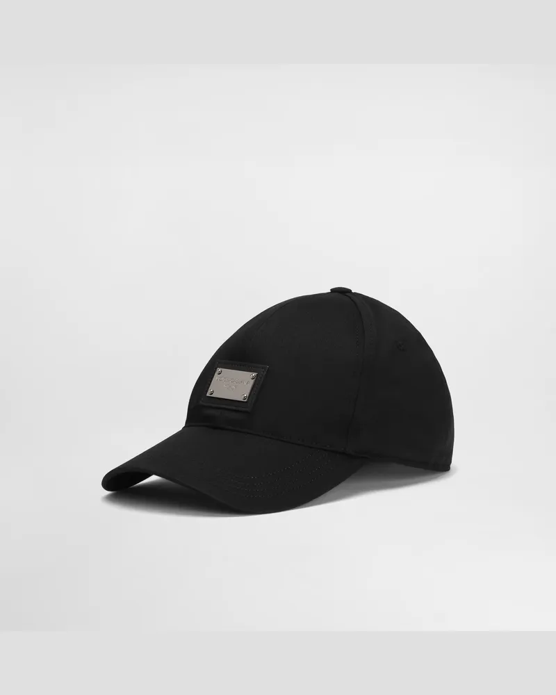 Dolce & Gabbana Cappello Da Baseball Cotone Con Placca Logata - Uomo Cappelli E Guanti Nero Cotone Nero