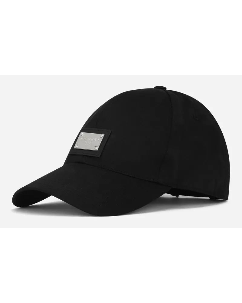 Dolce & Gabbana Cappello Da Baseball Cotone Con Placca Logata - Uomo Cappelli E Guanti Nero Cotone Nero