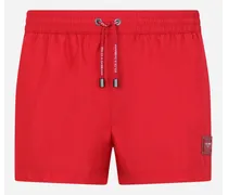 Boxer Da Mare Corto Con Placchetta Logata - Uomo Beachwear Rosso Tessuto