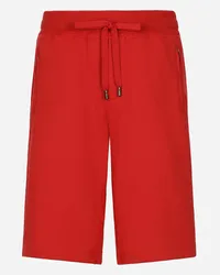 Dolce & Gabbana Bermuda Jogging In Jersey Con Placca Logata - Uomo Pantaloni E Shorts Rosso Cotone Rosso