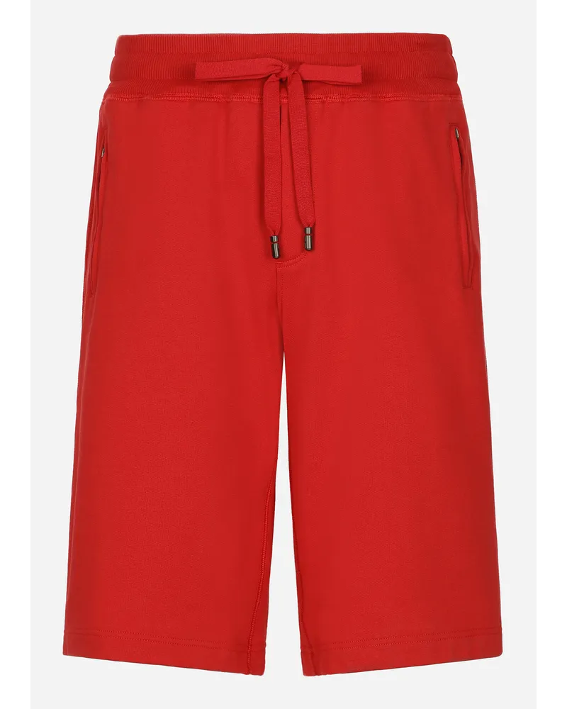 Dolce & Gabbana Bermuda Jogging In Jersey Con Placca Logata - Uomo Pantaloni E Shorts Rosso Cotone Rosso