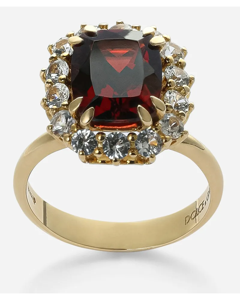Dolce & Gabbana Anello Gems Oro Giallo 18 Carati, Granato Rodolite Rosso E Zaffiri Incolori - Donna Anelli Oro Oro