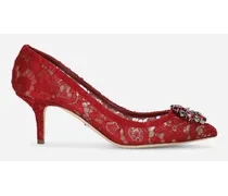 Lace Rainbow Pumps With Brooch Detailing - Donna Décolleté E Slingback Rosso Pizzo