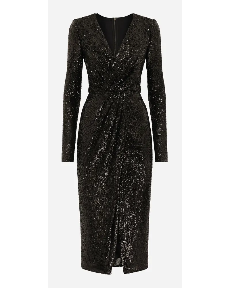 Dolce & Gabbana Abito Longuette In Micro Paillettes - Donna Abiti Nero Nero