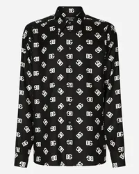 Dolce & Gabbana Camicia Over Twill Di Seta Stampa Dg Monogram - Uomo Camicie Nero Dg