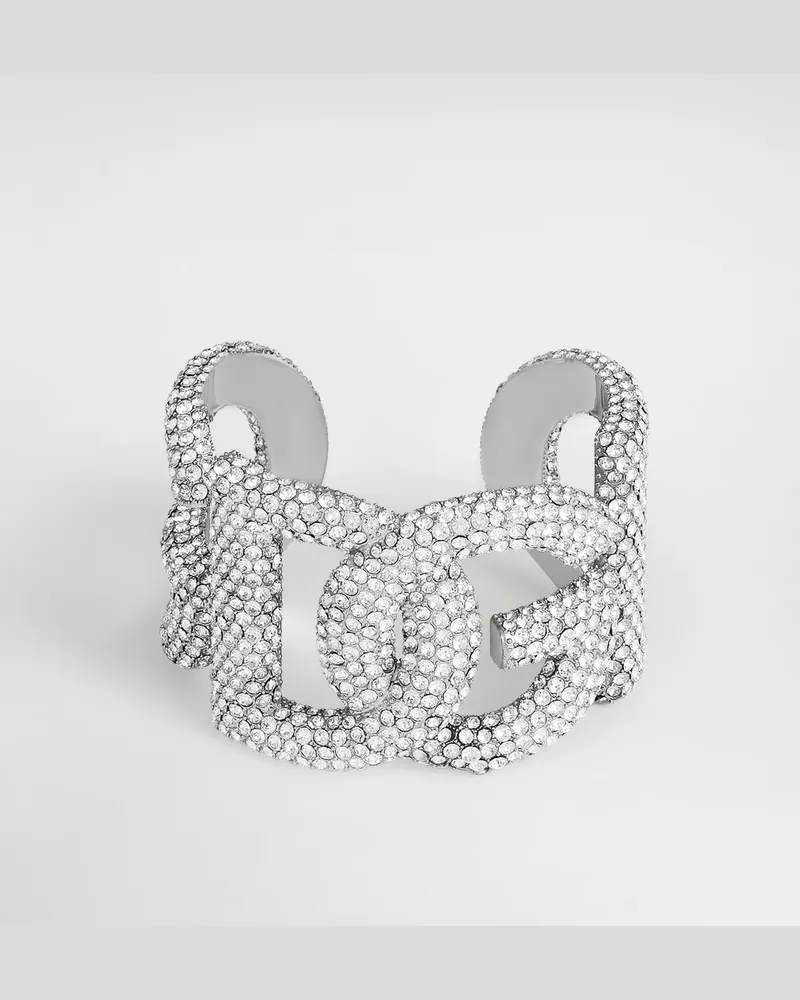 Dolce & Gabbana Bracciale Rigido In Strass Con Logo Dg - Donna Bijoux Argento Metallo Argento