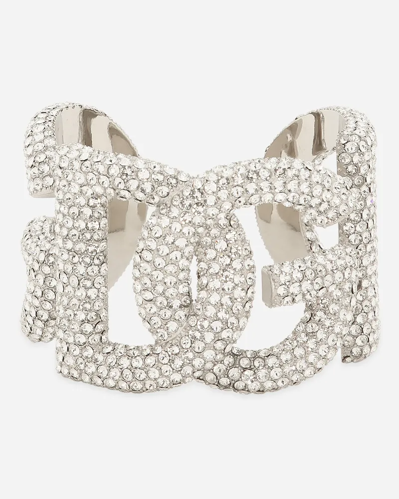 Dolce & Gabbana Bracciale Rigido In Strass Con Logo Dg - Donna Bijoux Argento Metallo Argento