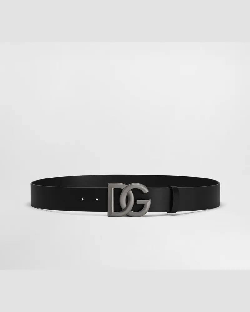Dolce & Gabbana Lux Leather Belt With Crossover Dg Logo Buckle - Uomo Cinture Nero Pelle Nero