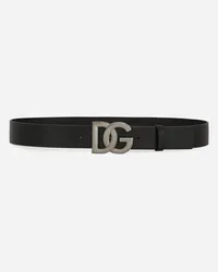 Dolce & Gabbana Lux Leather Belt With Crossover Dg Logo Buckle - Uomo Cinture Nero Pelle Nero