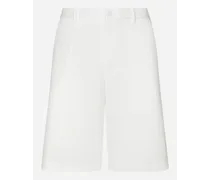 Bermuda Cotone Stretch Con Placca Logata - Uomo Pantaloni E Shorts Bianco Cotone