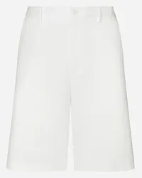 Dolce & Gabbana Bermuda Cotone Stretch Con Placca Logata - Uomo Pantaloni E Shorts Bianco Cotone Bianco