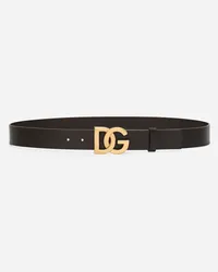 Dolce & Gabbana Lux Leather Belt With Crossover Dg Logo Buckle - Uomo Cinture Multicolore Pelle Moro