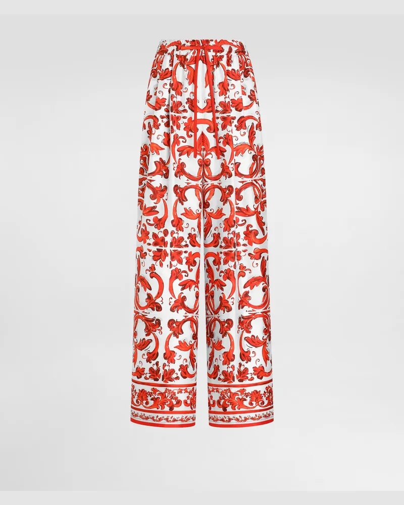 Dolce & Gabbana Pantaloni In Seta Stampa Maiolica - Donna Pantaloni E Shorts Multicolore Variante