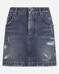 Dolce & Gabbana Minigonna In Denim Con Rotture - Donna Denim Multicolore Variante