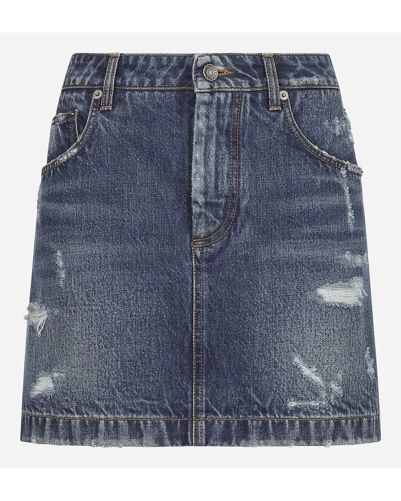 Dolce & Gabbana Minigonna In Denim Con Rotture - Donna Denim Multicolore Variante