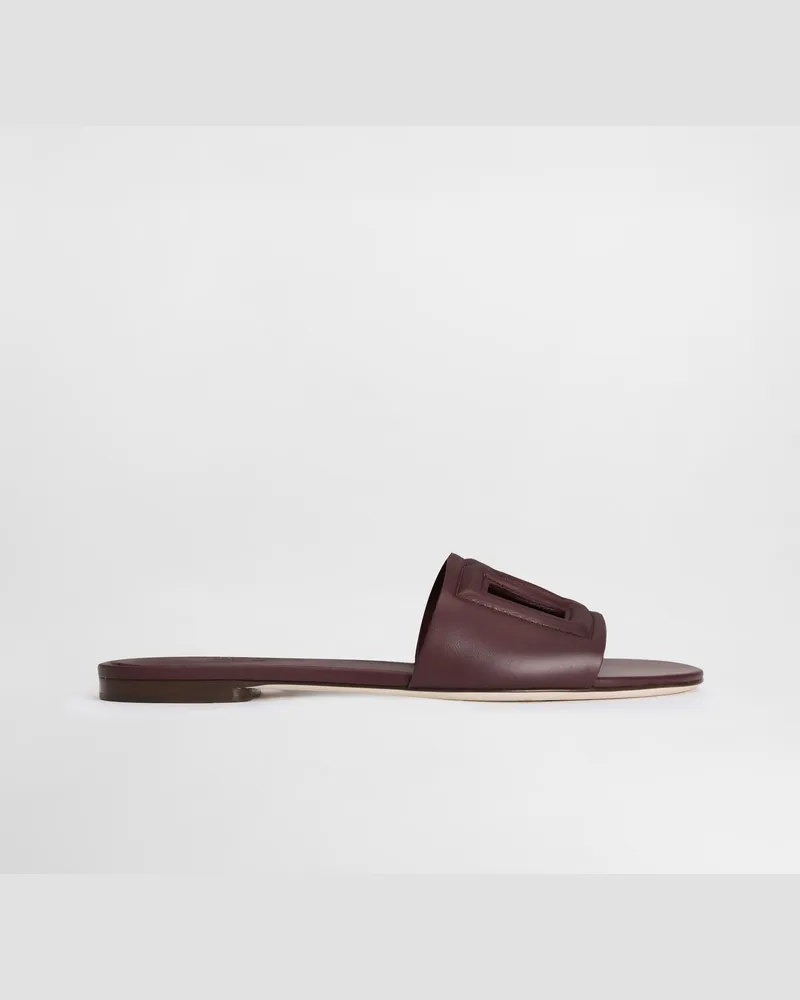 Dolce & Gabbana Slide In Pelle Di Vitello E Logo Dg - Donna Slide E Mule Bordeaux Pelle Bordeaux
