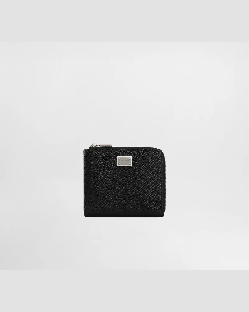 Dolce & Gabbana Portacarte In Pelle Di Vitello Con Targhetta Logata - Uomo Portafogli E Piccola Pelletteria Nero Pelle Nero