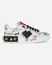 Dolce & Gabbana Sneaker Portofino In Pelle Di Vitello Stampata Con Patch - Donna Sneaker Bianco Pelle Scritte