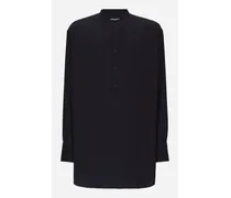 Camicia In Seta Con Collo Alla Coreana - Uomo Camicie Blu Seta
