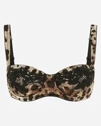 Dolce & Gabbana Reggiseno A Balconcino In Raso Stampa Leopardo Con Pizzo - Donna Intimo Stampa Animalier Cotone Leo