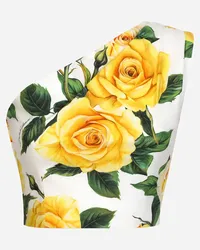 Dolce & Gabbana Top Corto Monospalla In Cotone Stampa Rose Gialle - Donna Camicie E Top Stampa Stampa