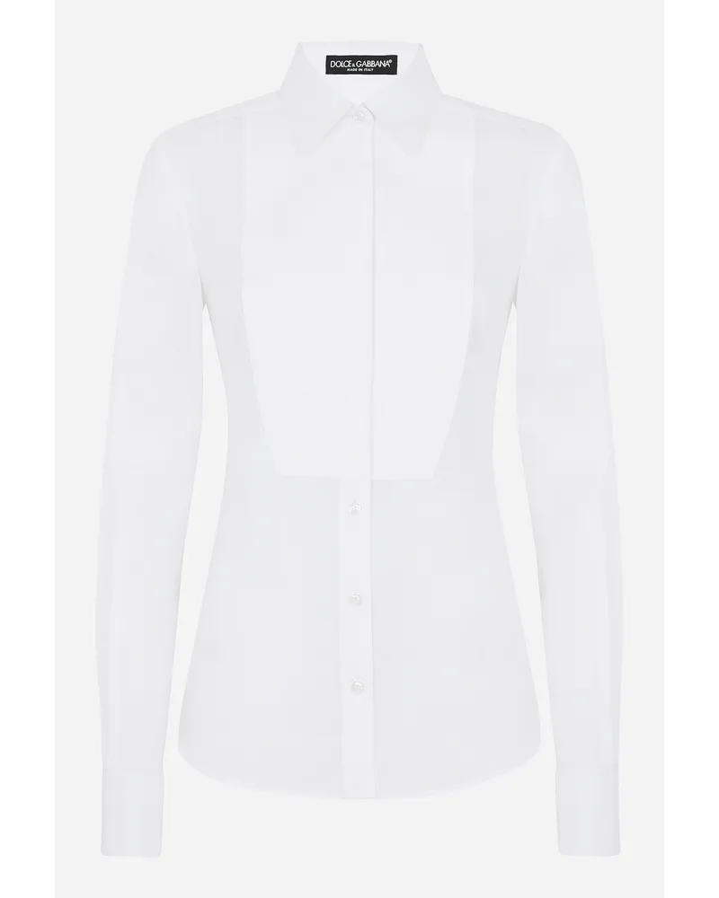 Dolce & Gabbana Stretch Poplin Tuxedo Shirt - Donna Camicie E Top Bianco Cotone Bianco