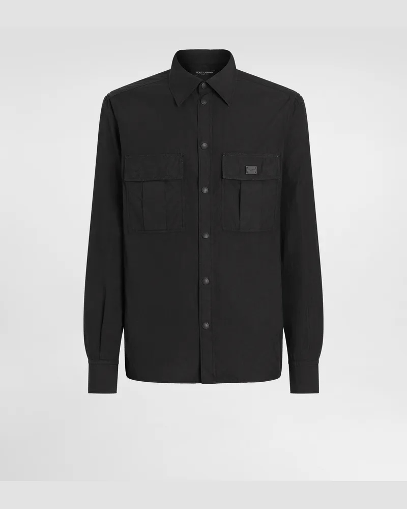 Dolce & Gabbana Camicia In Cotone Con Placca - Uomo Camicie Nero Nero