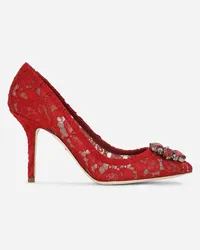 Dolce & Gabbana Lace Rainbow Pumps With Brooch Detailing - Donna Décolleté E Slingback Rosso Pizzo Rosso