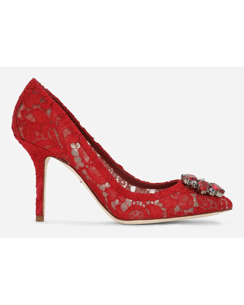 Dolce & Gabbana Lace Rainbow Pumps With Brooch Detailing - Donna Décolleté E Slingback Rosso Pizzo Rosso