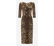Leopard-print Calf-length Cady Dress - Donna Abiti Stampa Animalier Viscosa