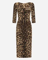 Dolce & Gabbana Leopard-print Calf-length Cady Dress - Donna Abiti Stampa Animalier Viscosa Leo